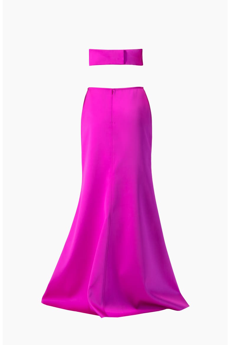Strapless Bow-Front Crop -Top Gown in Satin, Alternate, color, Magenta