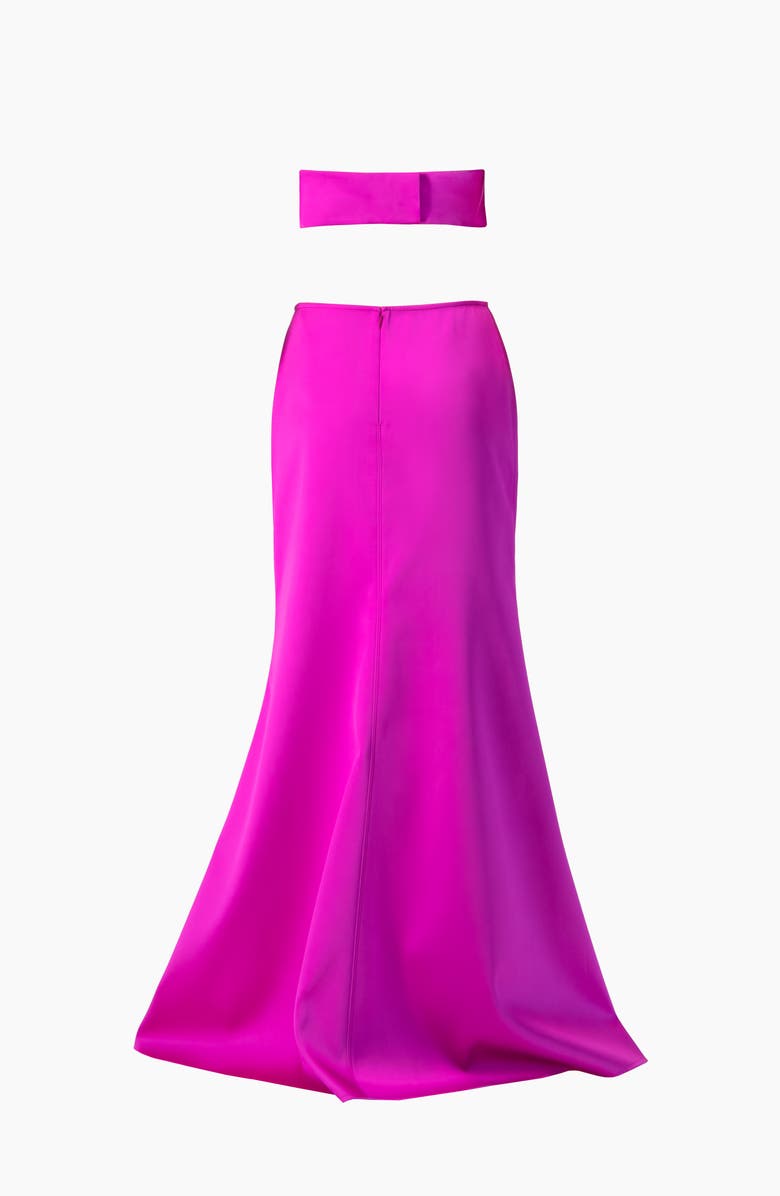 IVONNE Strapless Bow-Front Crop -Top Gown in Satin, Alternate, color, Magenta