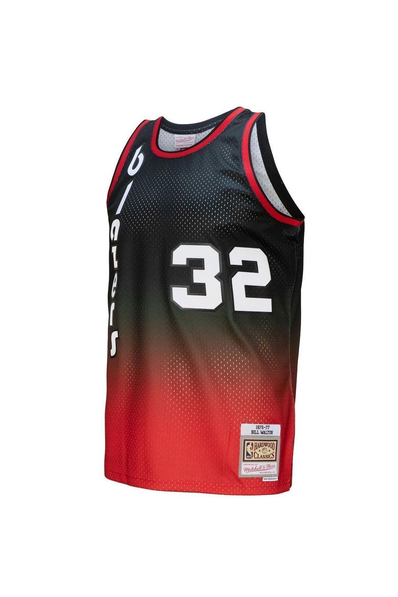 Men's Mitchell & Ness Bill Walton Red/Black Portland Trail Blazers 1976/77 Hardwood Classics Fadeaway Swingman Player Jersey, Alternate, color, Red