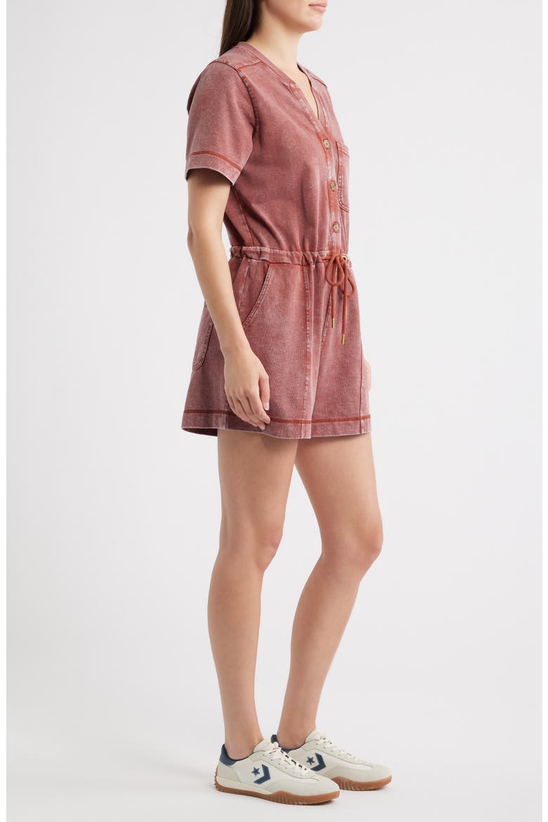 Short Sleeve Drawstring Romper, Alternate, color, PAPRIKA