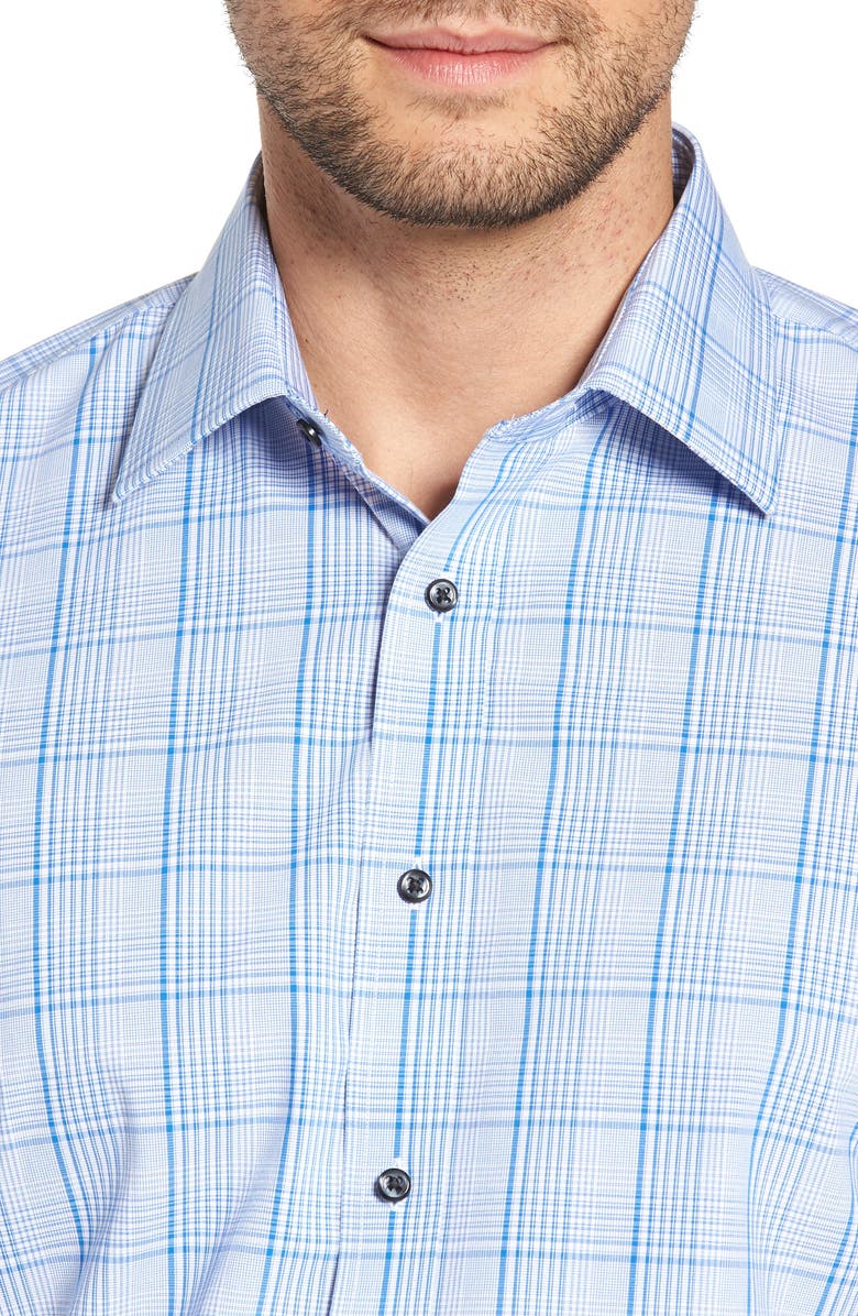 Nordstrom Men's Shop Tech-Smart Traditional Fit Plaid Dress Shirt, Alternate, color, Blue Bliss