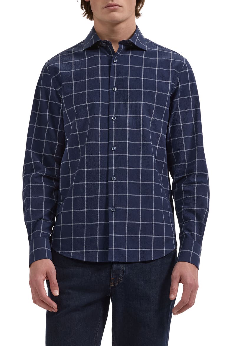 Axel Shaped Fit Stretch Cotton Button-Up Shirt, Main, color, NAVY