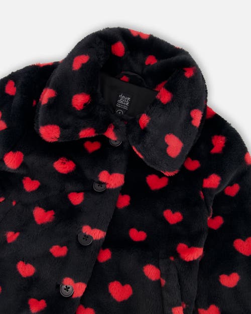 Deux Par Deux Faux Fur Short Coat With Hearts In Black