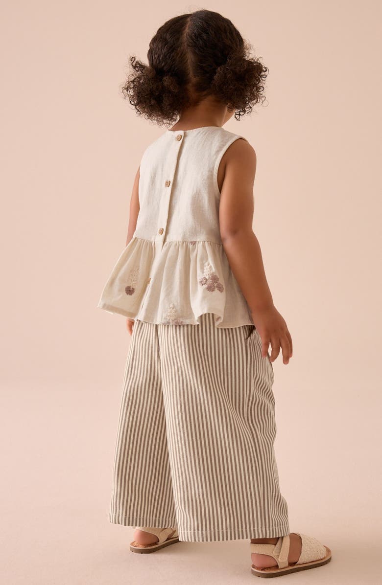 NEXT Kids' Embroidered Cotton & Linen Peplum Top & Stripe Pants Set, Alternate, color, 