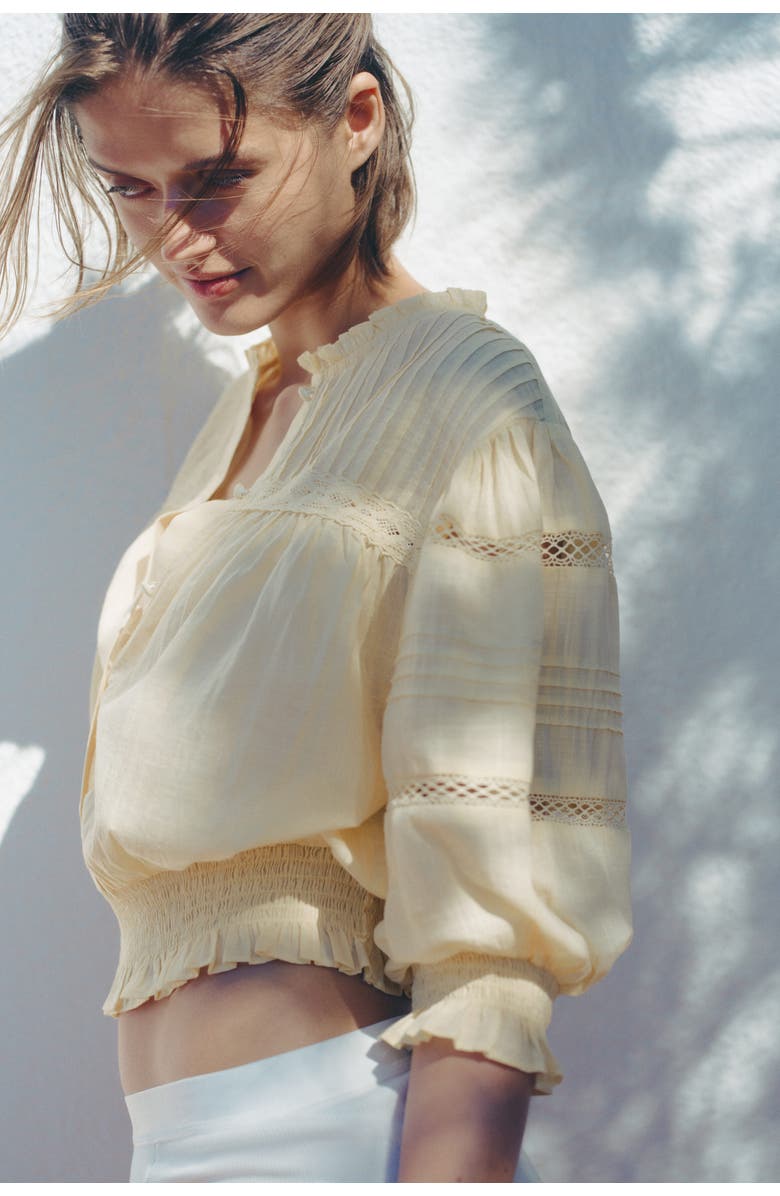 H&M Pintucked Cotton Blouse, Alternate, color, Light Yellow