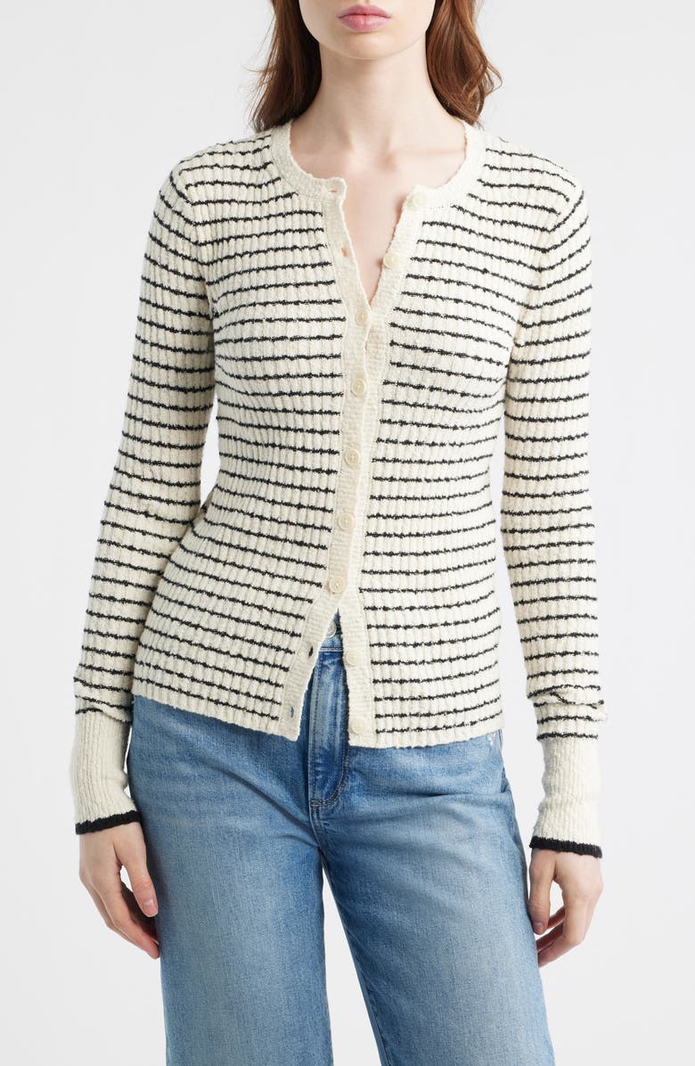 Madewell Striped Bouclé Knit Cardigan, Main, color, Ivory And Black Stripe