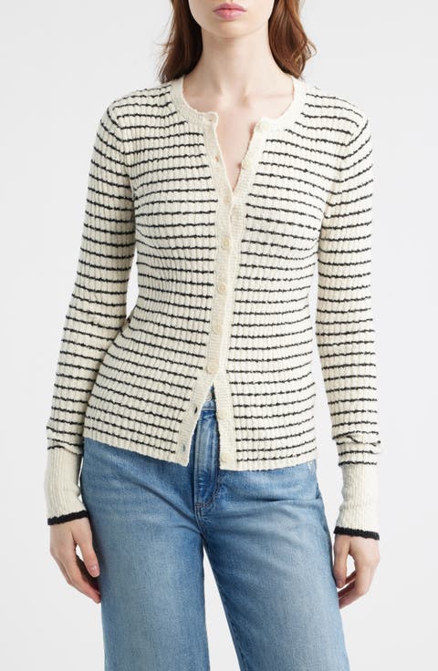 Striped Bouclé Knit Cardigan