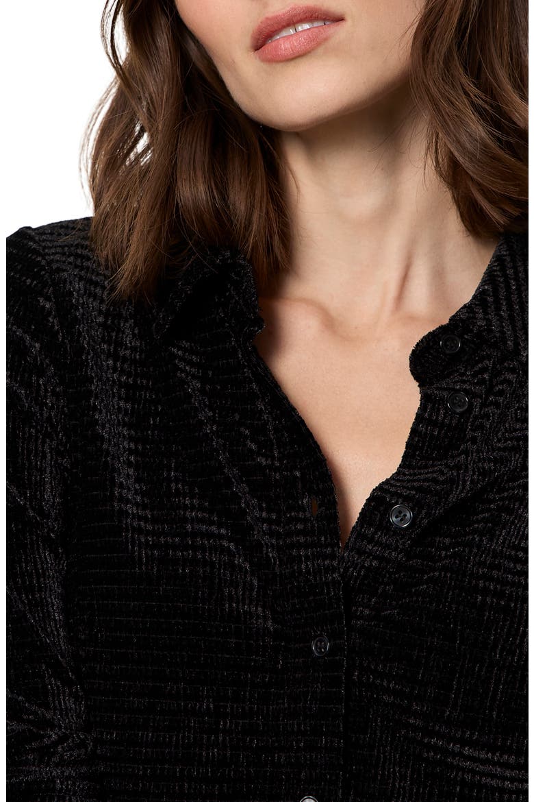 Fitted Textured Stripe Velvet Button-Up Shirt, Alternate, color, BLACK