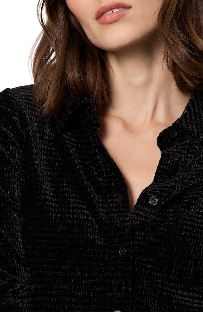Sanctuary Fitted Textured Stripe Velvet Button-Up Shirt, Alternate, color, Black