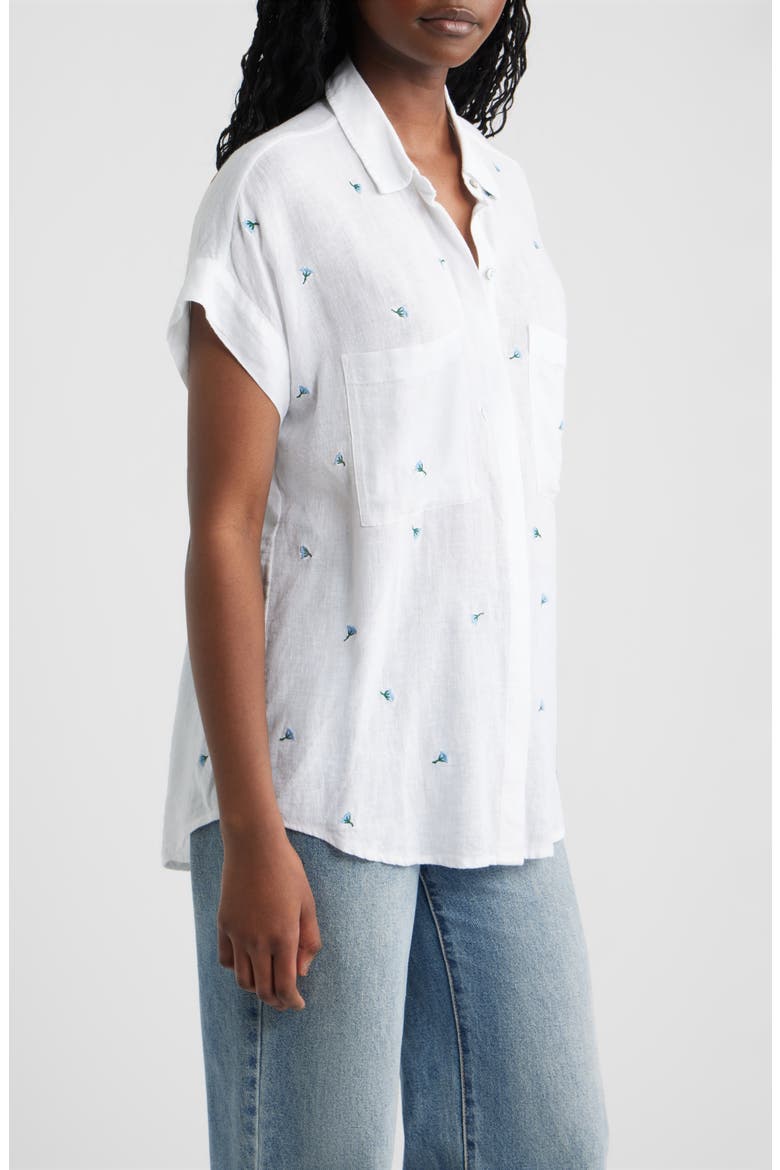 Cito Floral Embroidered Linen Blend Button-Up Shirt, Alternate, color, BLUEBELL CARNATIONS