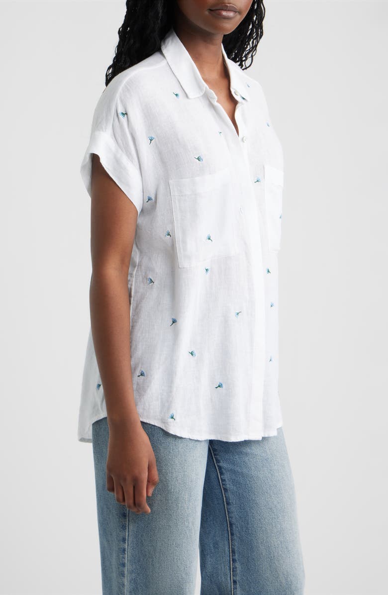 Rails Cito Floral Embroidered Linen Blend Button-Up Shirt, Alternate, color, Bluebell Carnations
