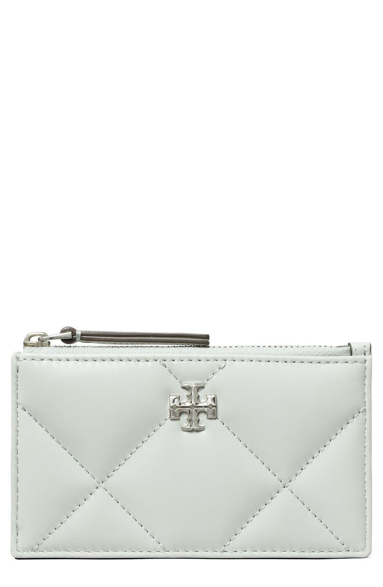 Tory Burch Kira Diamond Quilted Leather Zip Card Case, Main, color, Light Titanium