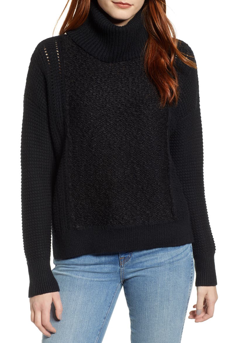 Cowl Neck Bouclé Sweater, Main, color, BLACK