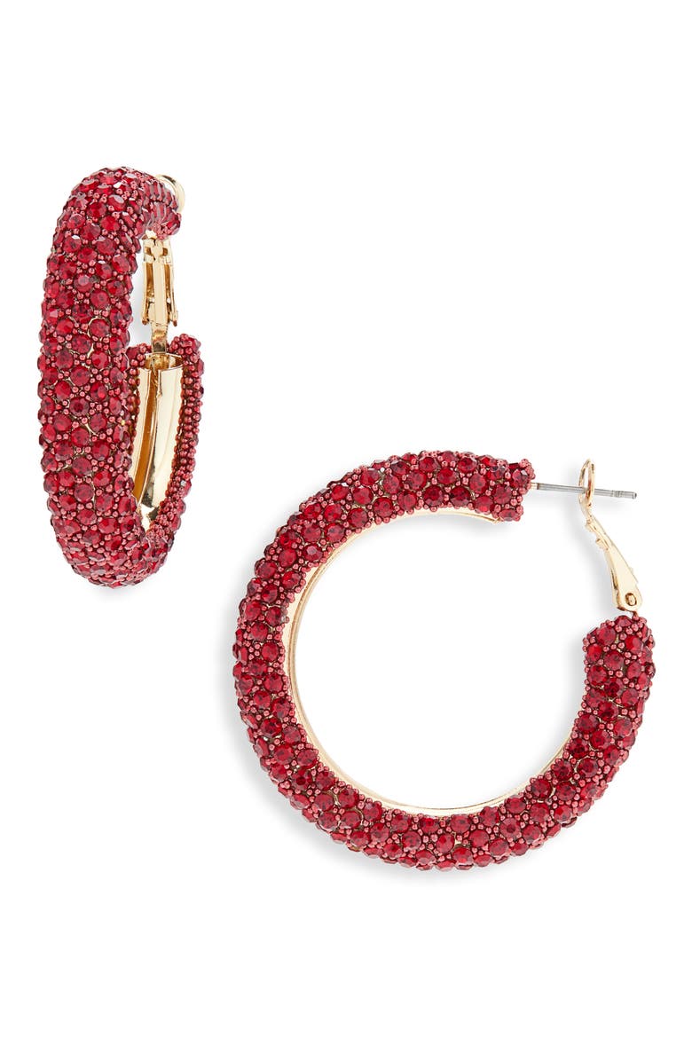 Faceted Stone Hoop Earrings, Main, color, RUBY- GOLD