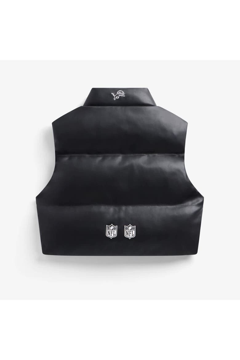Women's  Black Detroit Lions Faux Leather Cropped Puffer Vest, Alternate, color, Black