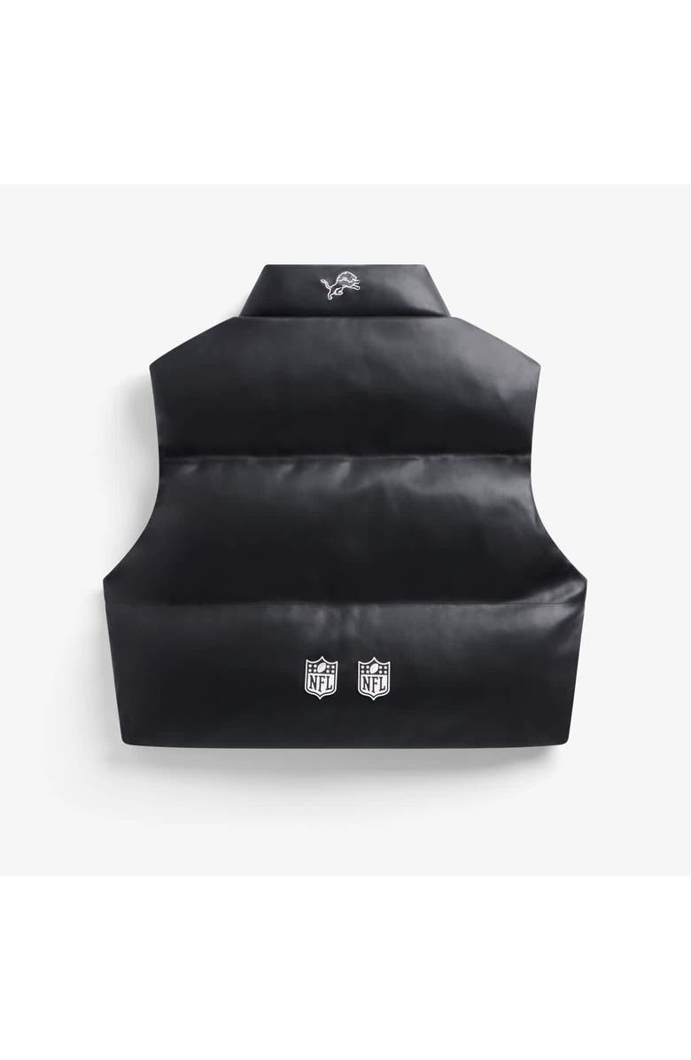Off Season Women's  Black Detroit Lions Faux Leather Cropped Puffer Vest, Alternate, color, Black