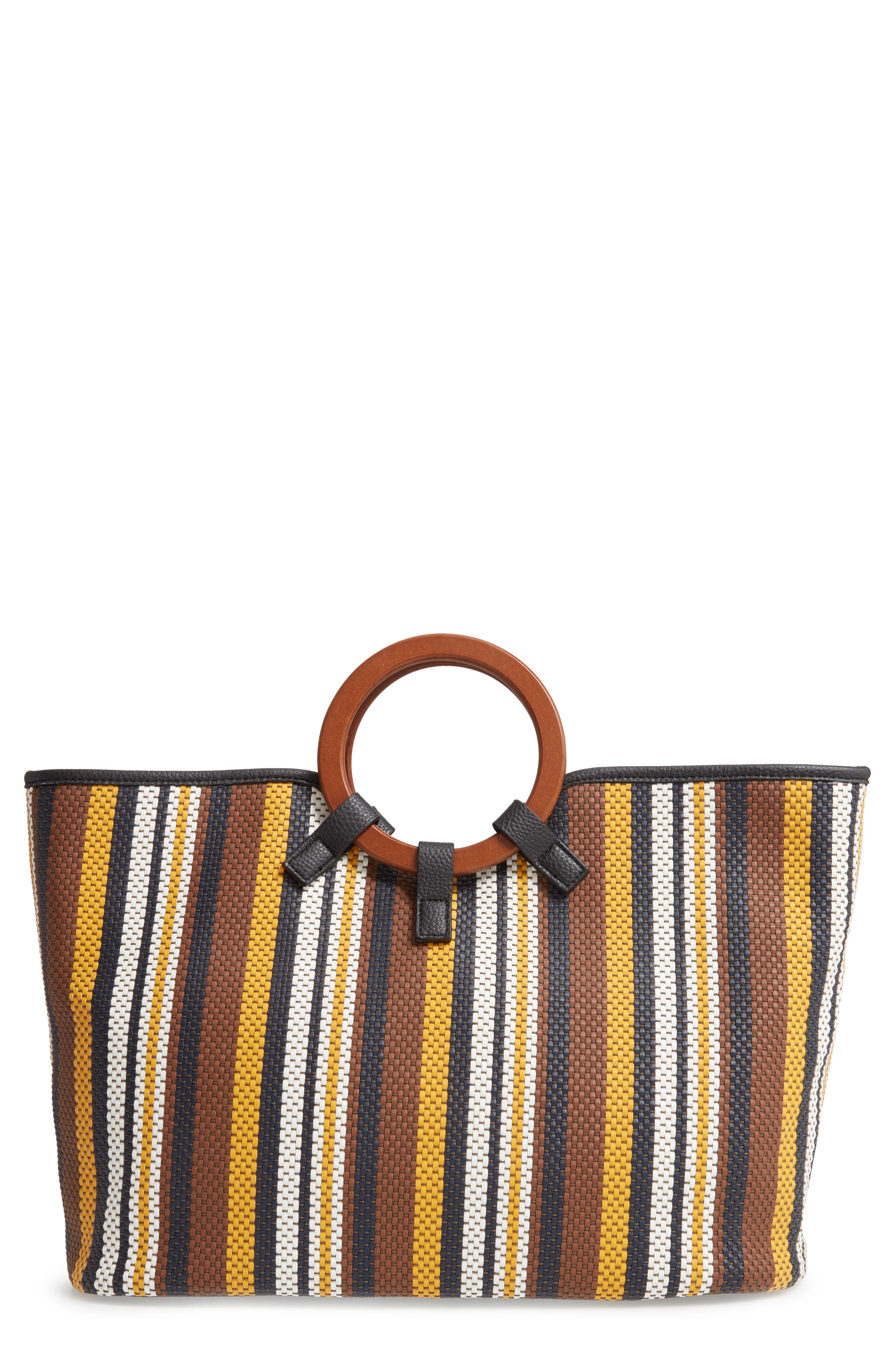 Sondra Roberts Stripe Woven Wood Handle Tote, Main, color, 