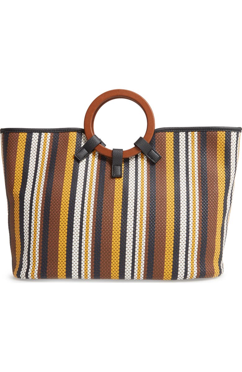 Sondra Roberts Stripe Woven Wood Handle Tote, Main, color,