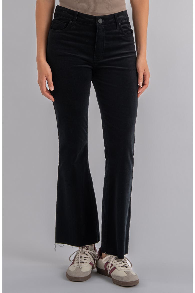 Kelsey Fab Ab High Waist Raw Hem Ankle Kick Flare Corduroy Pants, Main, color, BLACK