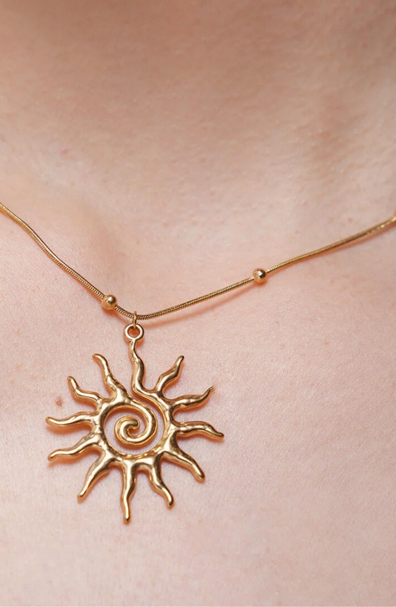 Humanist Beauty Vortex Sun Pendant Necklace, Alternate, color, Gold