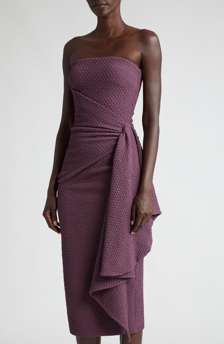 Chiara Boni La Petite Robe Airi Strapless Cloqué Faux Wrap Midi Dress, Alternate, color, 