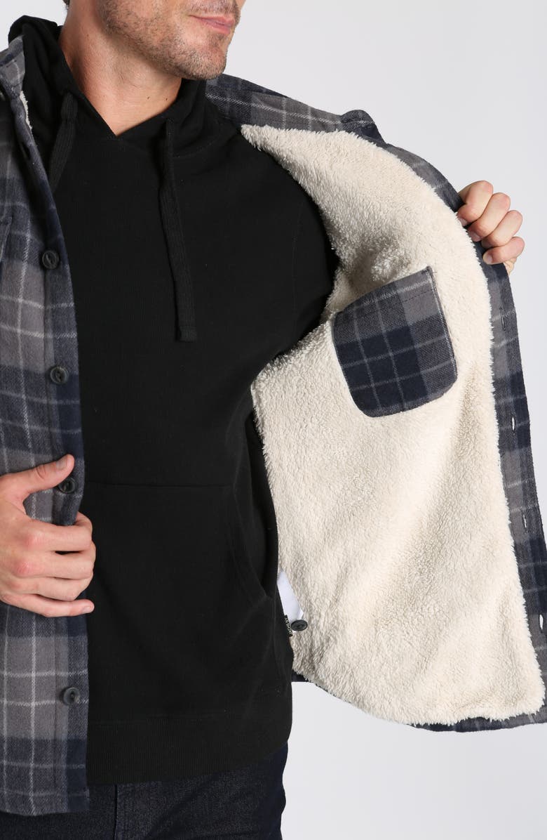 JACHS Plaid Brushed Flannel Faux Shearling Lined Hooded Shirt Jacket, Alternate, color, 