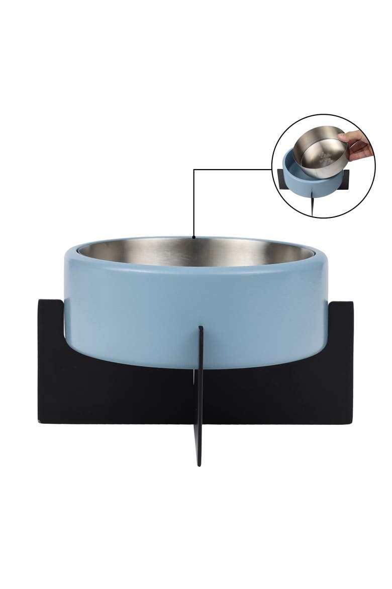 Intersecta Concrete and Stainless Steel Bowl with Metal Stand Pet Feeder, Alternate, color, Blue/Black