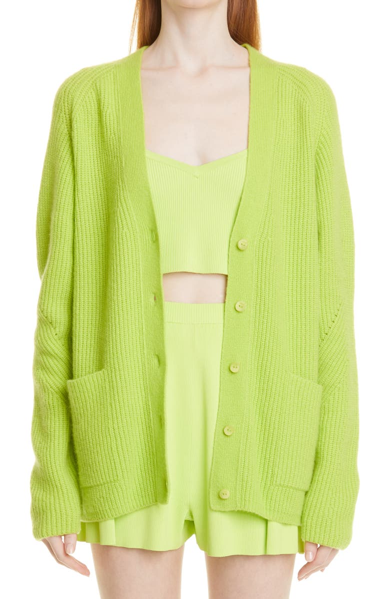 LAPOINTE Airy Oversize Rib Cashmere & Silk Cardigan, Main, color,