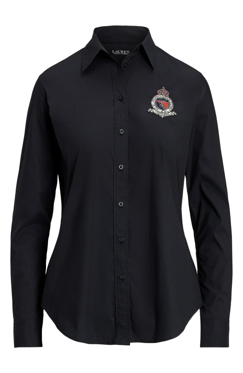 Lauren Ralph Lauren Beaded Logo Button-Up Shirt, Alternate, color, Black
