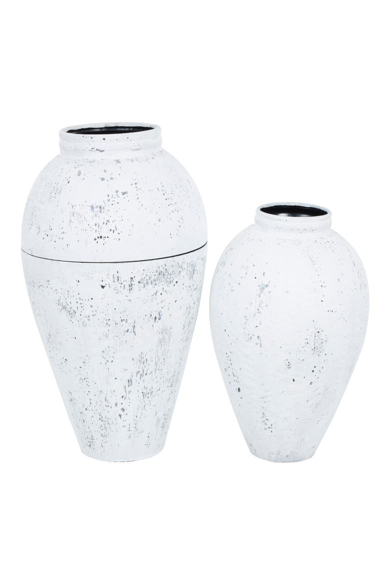 Set of 2 Metal Vases, Main, color, WHITE