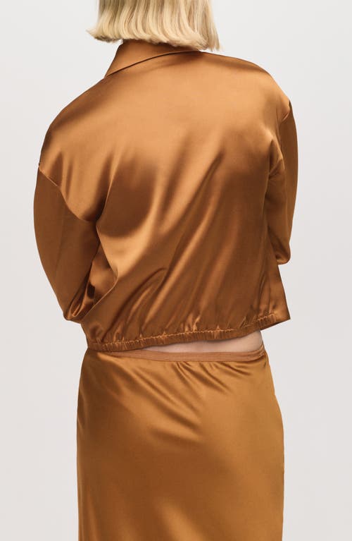 Mango Front Zip Satin Jacket In Brown