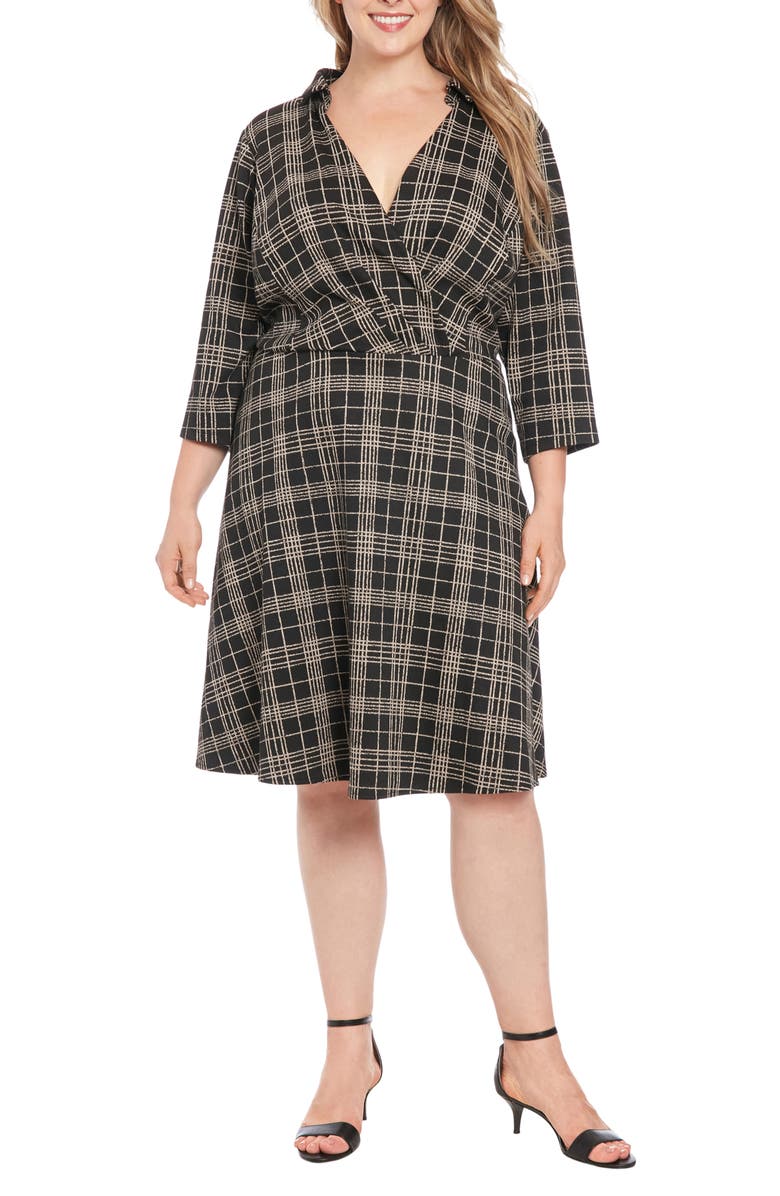 London Times Plaid Fit & Flare Dress, Main, color, 