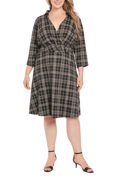 Plaid Fit & Flare Dress (Plus)