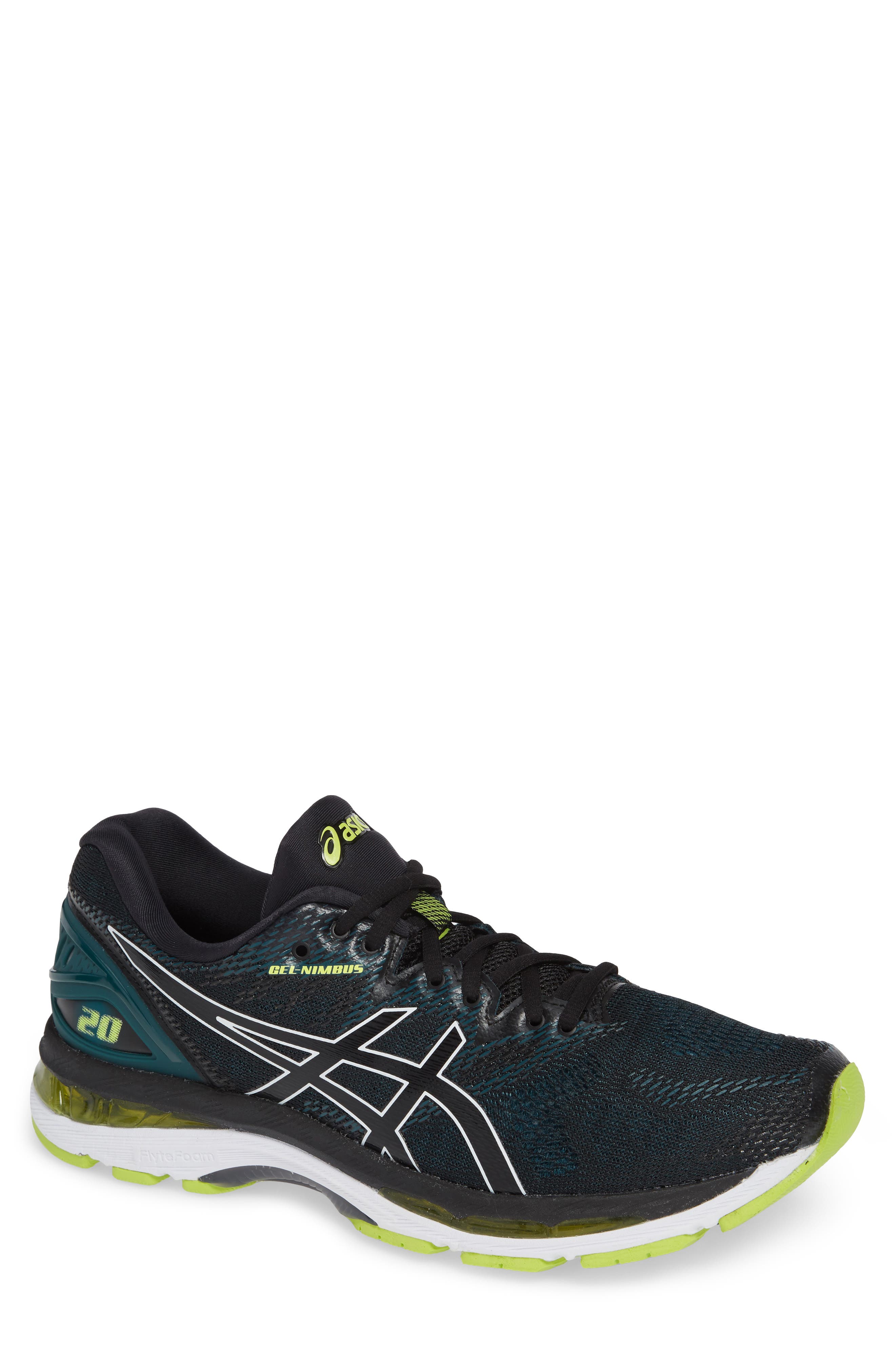 GEL®-Nimbus 20 Running Shoe, Main, color, BLACK/ NEON LIME