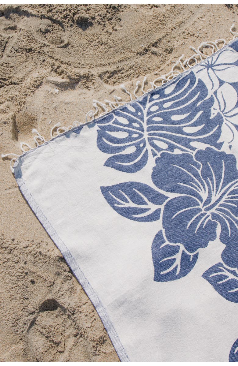 InfuseZen Hibiscus Flower Sand Resistant Organic Turkish Towel, Alternate, color, Navy