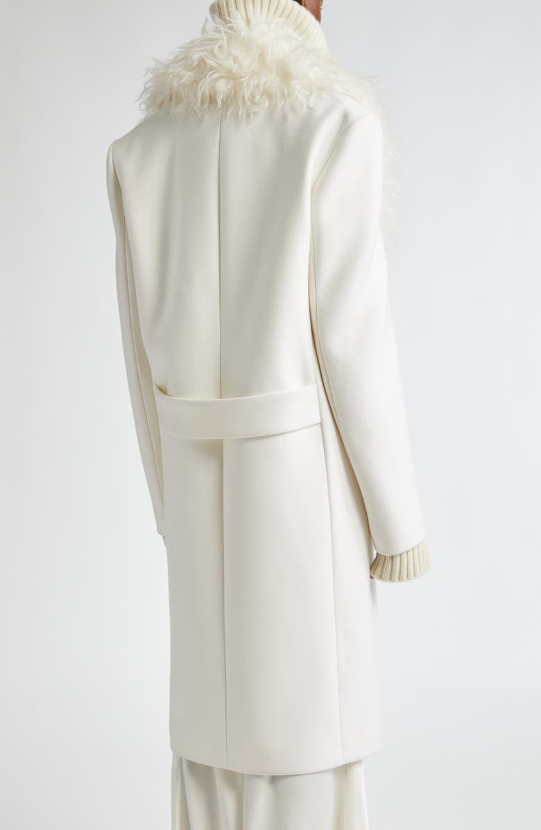 Michael Kors Collection Double Breasted Wool Melton Coat with Faux Fur Trim, Alternate, color, Ivory