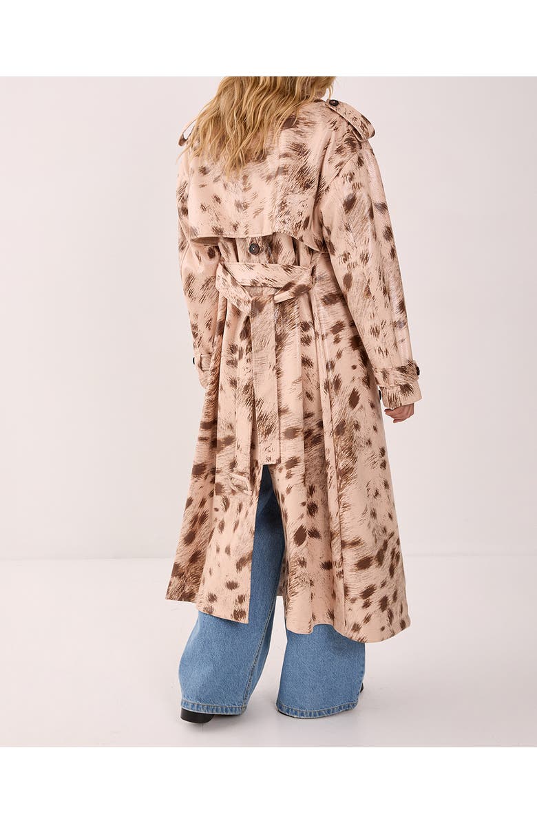 NASTY GAL Cow Print Faux Leather Trench Coat, Alternate, color, Cream