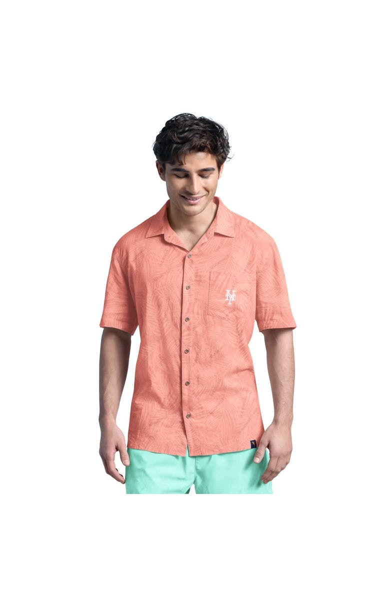 Margaritaville Men's Margaritaville Coral New York Mets Linen Party Button-Up Shirt, Main, color, Coral