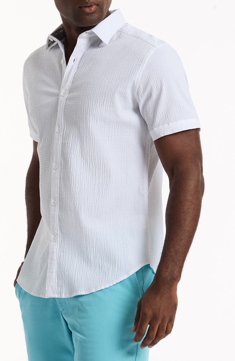 Robert Graham Harbor Short Sleeve Stretch Cotton Button-Up Shirt, Alternate, color, White