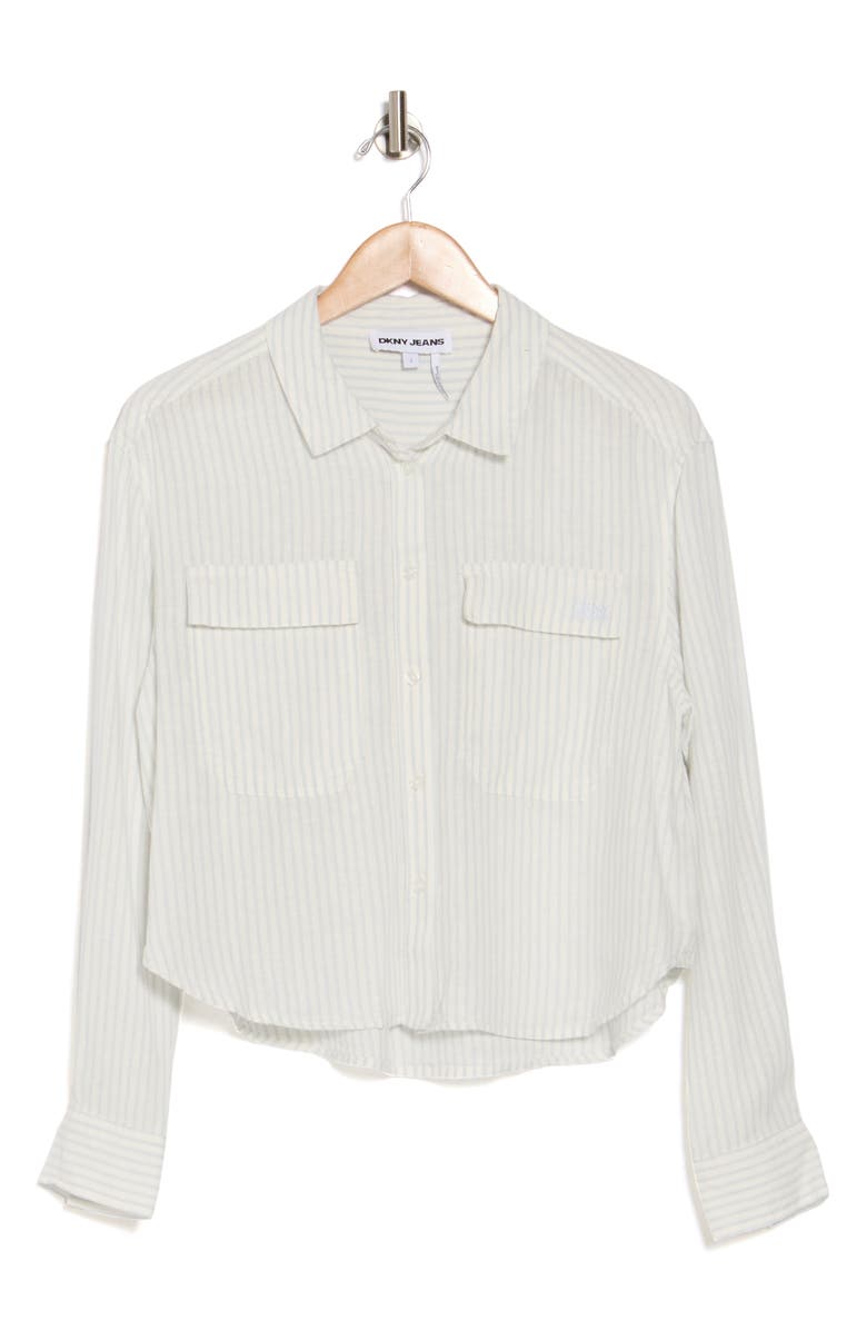 DKNY Jeans Stripe Linen Blend Crop Button-Up Shirt, Alternate, color, Striped