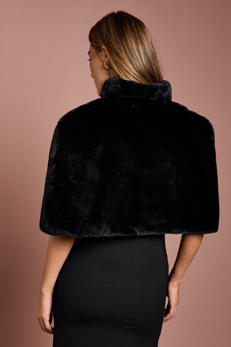 Faux Fur Cropped Cape, Alternate, color, Black
