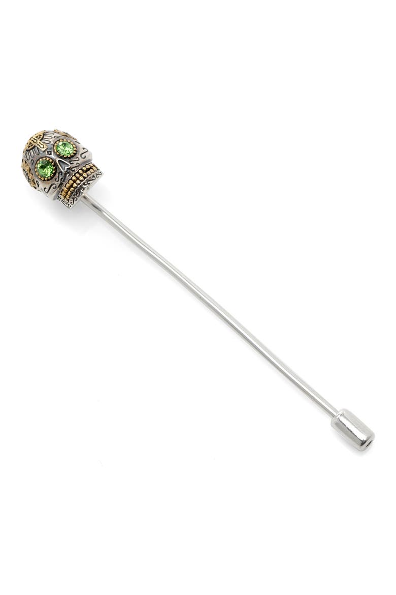 Embellished Sugar Skull Stick Pin, Alternate, color, SILVER