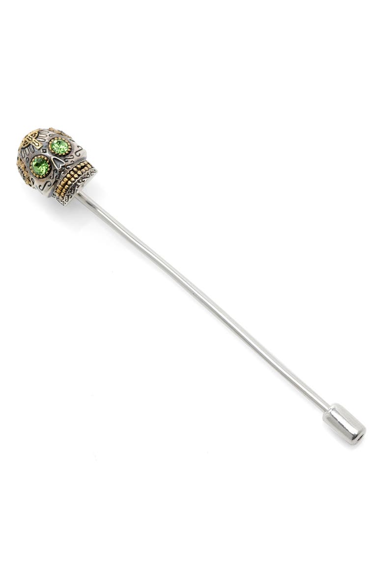 Cufflinks, Inc. Embellished Sugar Skull Stick Pin, Alternate, color, Silver