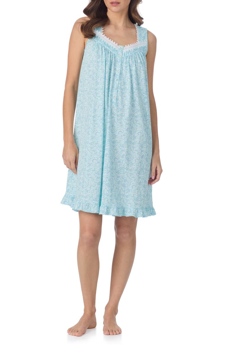 Cotton Short Nightgown, Main, color, AQUA PRINT