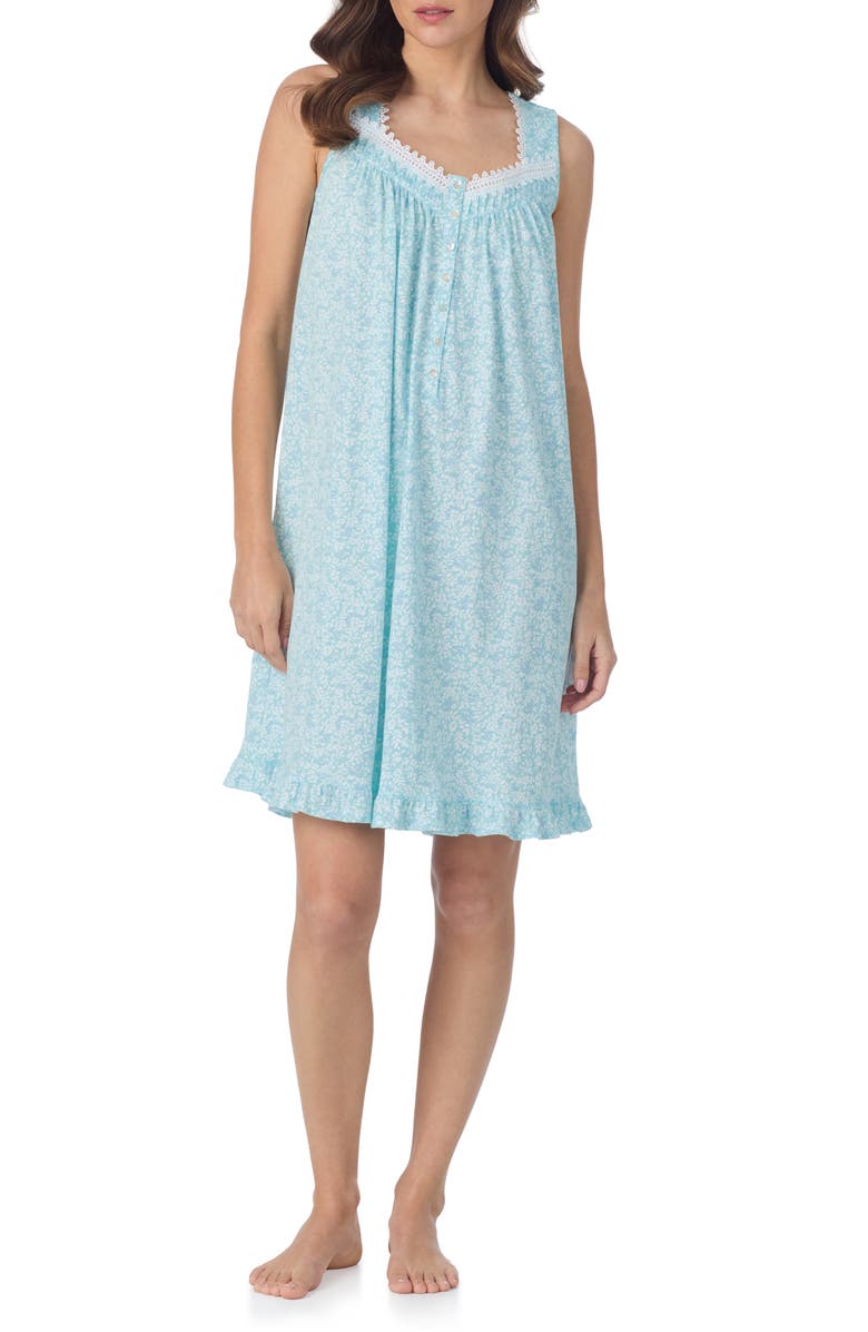 Eileen West Cotton Short Nightgown, Main, color, Aqua Print