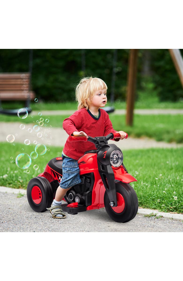 Qaba 6V 3-Wheeled Kids Ride on Motorcycle with Lights, Music, Alternate, color, Red