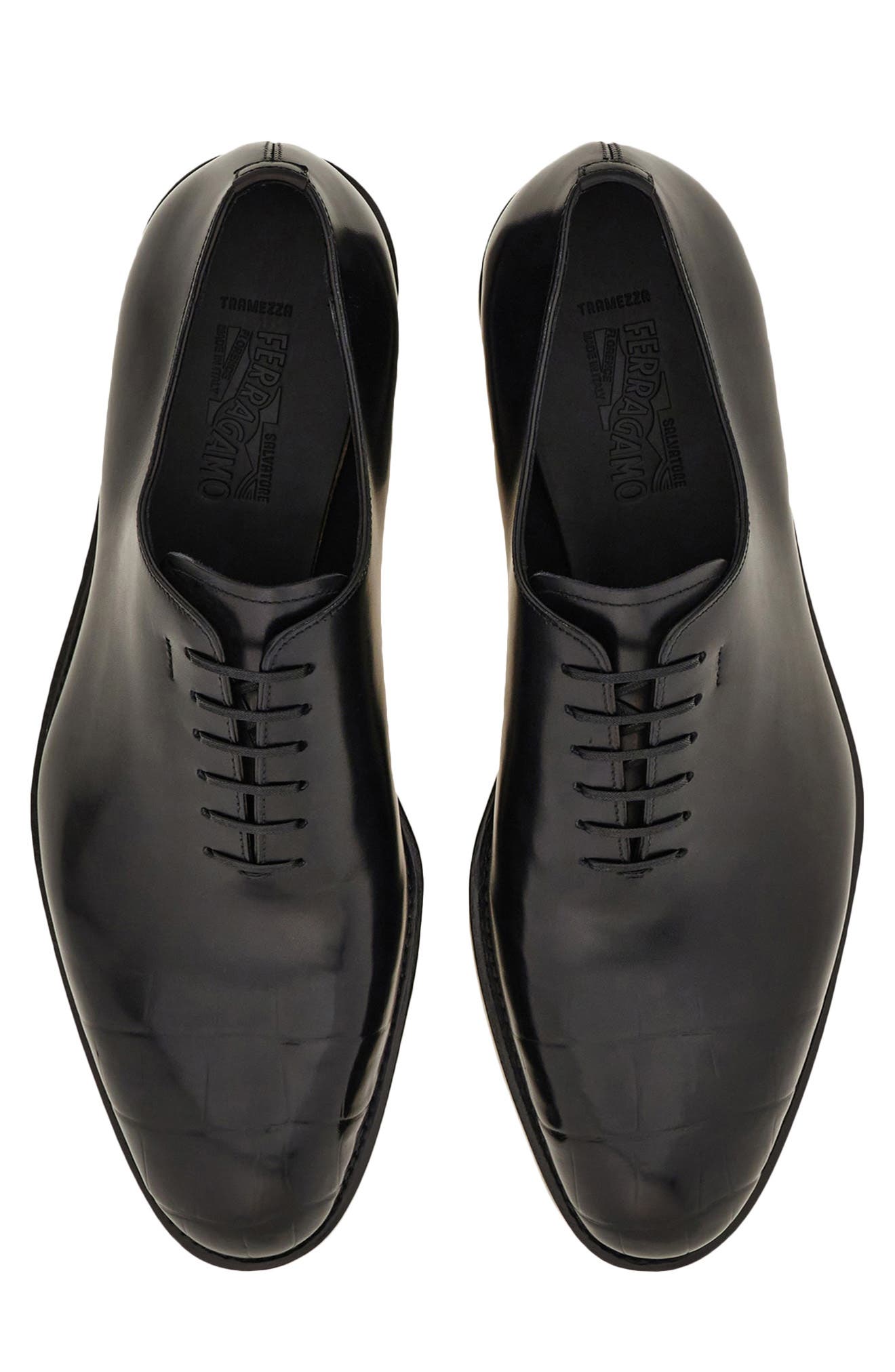 FERRAGAMO Angiolo Croc Embossed Wholecut Oxford, Alternate, color, Nero Nero Nero