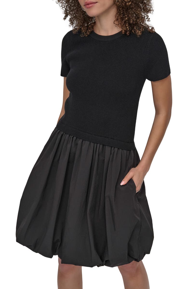 DKNY Short Sleeve Mixed Media Bubble Dress, Alternate, color, 