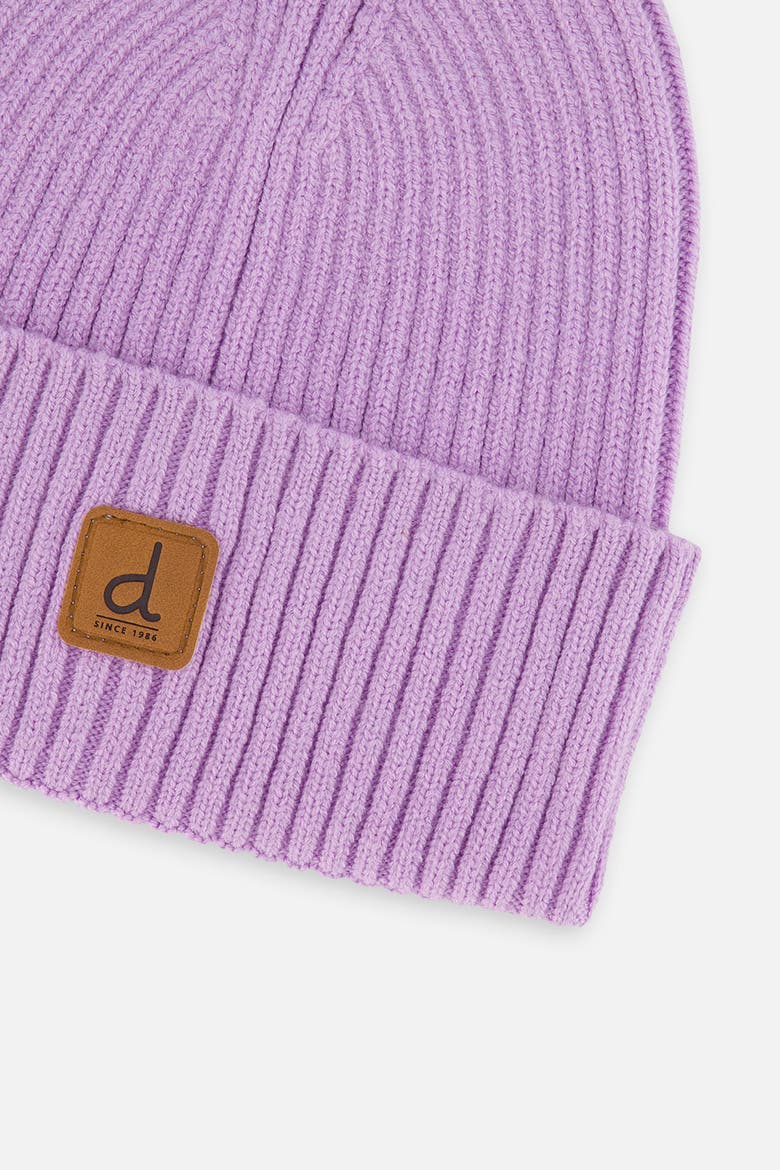 Ribbed Knit Folded Cuff Faux Leather Patch Hat, Alternate, color, Lavender