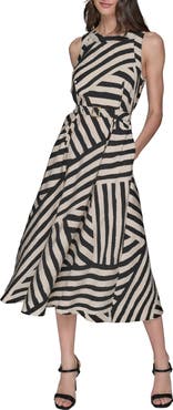 KARL LAGERFELD PARIS Crinkle Stripe Midi Dress